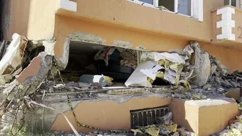 The small life gap formed in the house destroyed in the earthquake Stock Footage 246460942