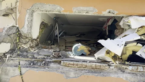 The small life gap formed in the house destroyed in the earthquake Stock Footage 246465902
