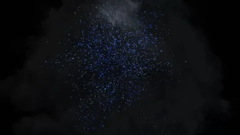 Small light blue fireworks with light smoke flicker quickly against a black Stock Footage 168957900