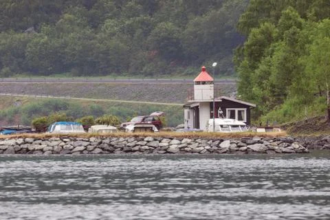 Small lighthouse at the Auerlandsfjord Stock Photos