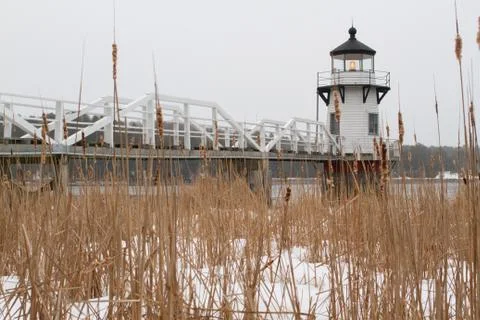 Small Lighthouse in field in winter Stock Photos