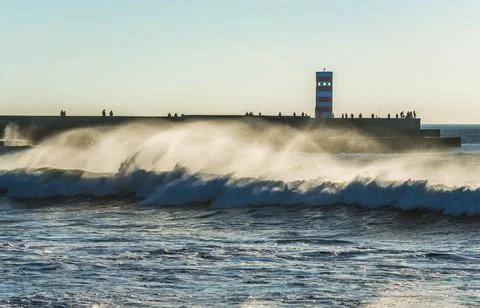 Small lighthouse in Foz do Douro parish in Porto, Portugal Stock Photos