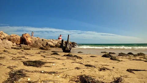 Small lighthouse on the pier of Tavira Stock Footage 252771741