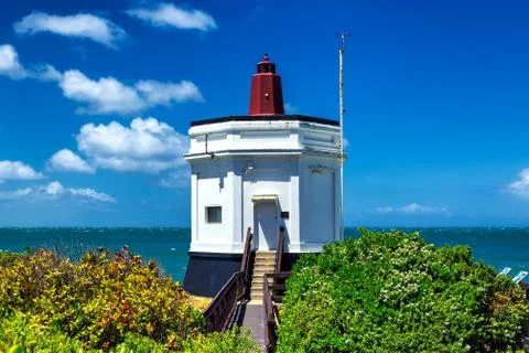 Small lighthouse at Stirling point, Bluff, New Zealand Foto stock