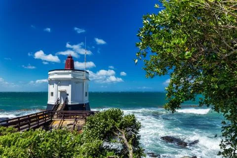 Small lighthouse at Stirling point, Bluff, New Zealand Foto stock