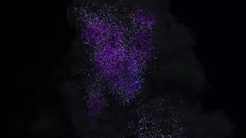 Small lilac fireworks continuously explode in the black sky. Stock Footage 168957925