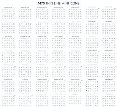 Small line mini icons set. 24x24 grid. Pixel Perfect. Illustrazione stock