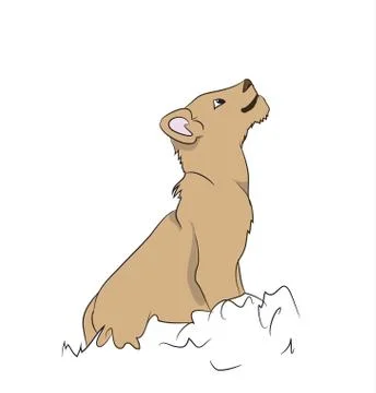 Small lion sits, vector Stock-Illustration