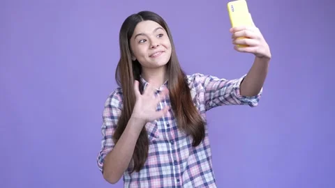 Small little kid answer call device isolated bright color background Stock Footage 190880051