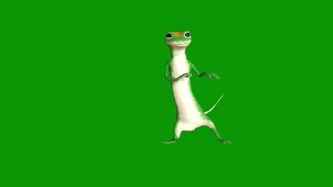Small lizard green screen ge the gekko cartoon character standing its hinds Video stock 314066971