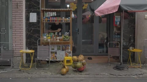 Small Local Coffee Stand in Ho Chi Minh City – Feb 26 Stock Footage 303038078