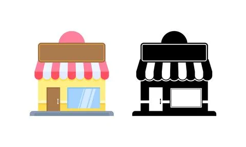 Small local shop or cafe storefront with striped awning Stock Illustration
