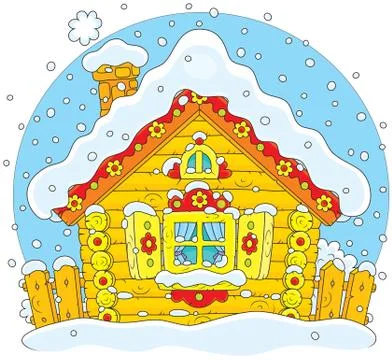 Small log hut in snow Stock Illustration