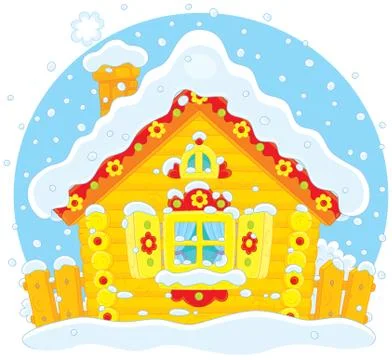 Small log hut in snow Stock Illustration