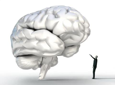 Small man conncting with big brain Stock Illustration