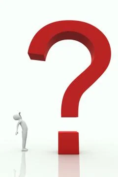 Small man watching big question mark Stock Illustration