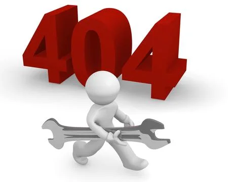 Small man with wrench and error number 404, 3d rendering Stock-Illustration
