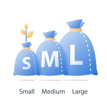 Small, medium and large money bag, financial loan size, high and low investme Stock Illustration
