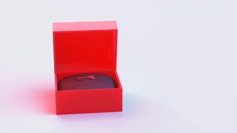 Small metallic key in red open box on cushion Stock Illustration