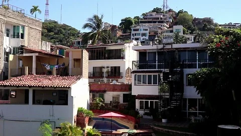 Small Mexican town by the beach Stock Footage 93734345