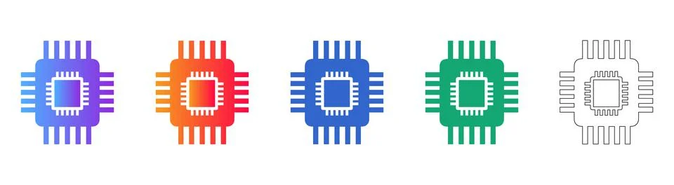 Small Microchip Processor Component Icons Illustrazione stock