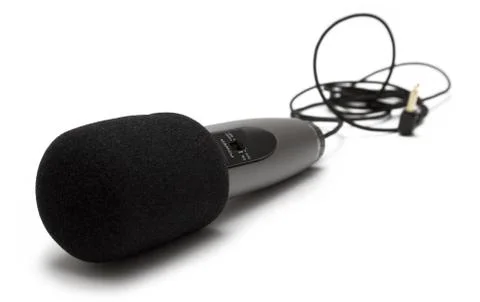Small Microphone with Cable Isolated on a White Background Photos