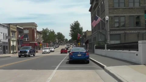Small Mid-West Town Main Street-Light Traffic Stock Footage 201110595