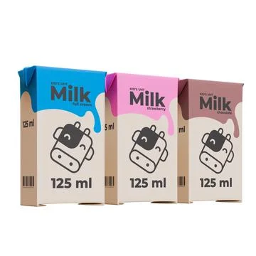 Small Milk Front Left View in Three Variant 3D Render Illustration Illustrazione stock