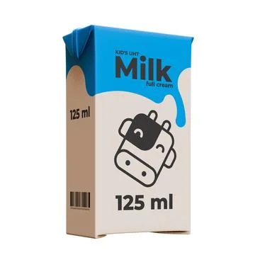 Small Milk Front Left View 3D Render Illustration Stock Illustration