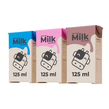 Small Milk Front Right View in Three Variant 3D Render Illustration Illustrazione stock