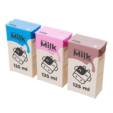 Small Milk Isometric Front Right View in Three Variant 3D Render Illustration Illustrazione stock