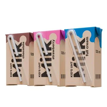 Small Milk Rear Right View In Three Variant 3D Render Illustration Stock Illustration