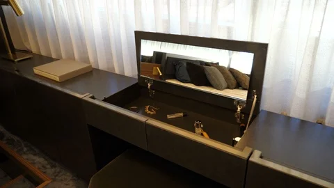 Small mirror with make up tools on a yacht. Stock Footage 88272377