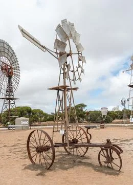 Small mobile wind pump in the Penong Windmill Museum Stock Photos