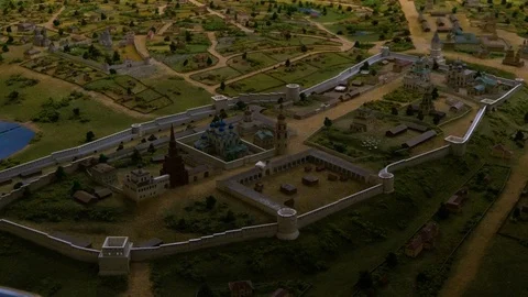 A small model of a medieval city Stock Footage 119503781