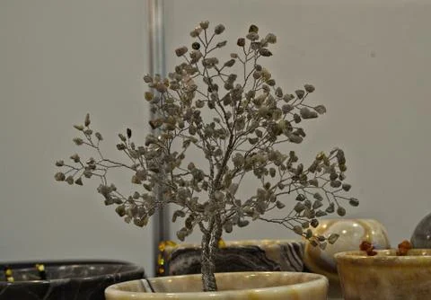 Small model tree made of metal and crystals Stock Photos