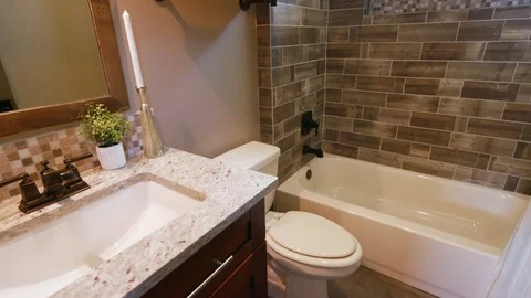 Small Modern Bathroom Lowering to Floor Stock Footage 77168144