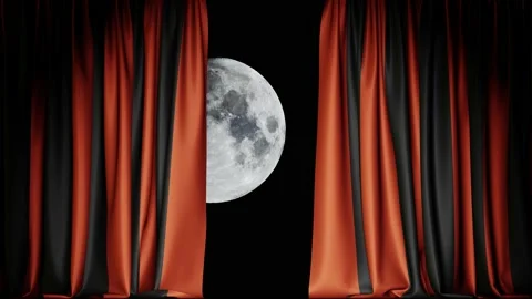 Small moon in a night sky behind the stylish Halloween curtain Stock Footage 159218305