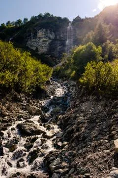 Small mountain river with cascase Stock Photos