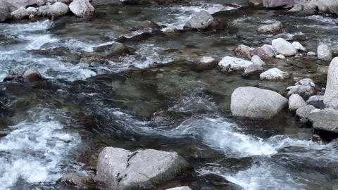 Small mountain river finding its way between the rocks Stock Footage 79438242