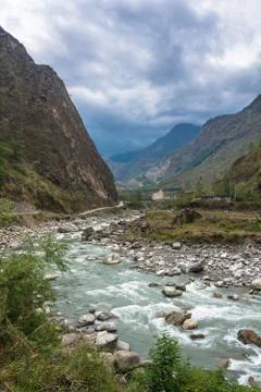 A small mountain river, Nepal. Stock Photos