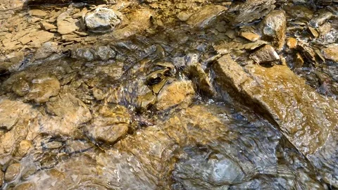 Small mountain river with a small waterfall Stockbeeldmateriaal 106027452