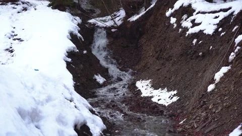 Small mountain river. thaw. close-up Stock Footage 168928790