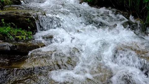 Small mountain stream close up slow motion video Video stock 92077549