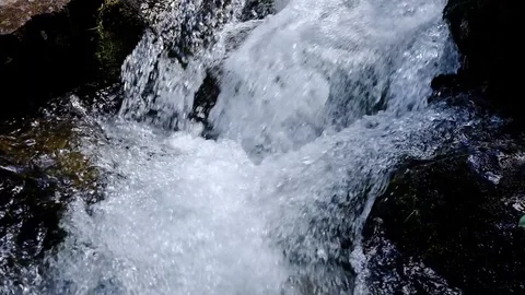Small mountain stream close up slow motion video Stock Footage 99726285