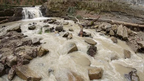 Small mountain waterfall after the rain. Stock Footage 77007710