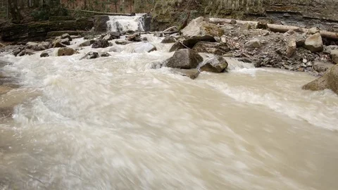 Small mountain waterfall after the rain. Stock Footage 77007717