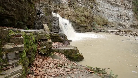 Small mountain waterfall after the rain. Stock Footage 77007728