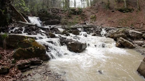 Small mountain waterfall after the rain. Stock Footage 77007751