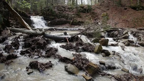 Small mountain waterfall after the rain. Stock Footage 77007752
